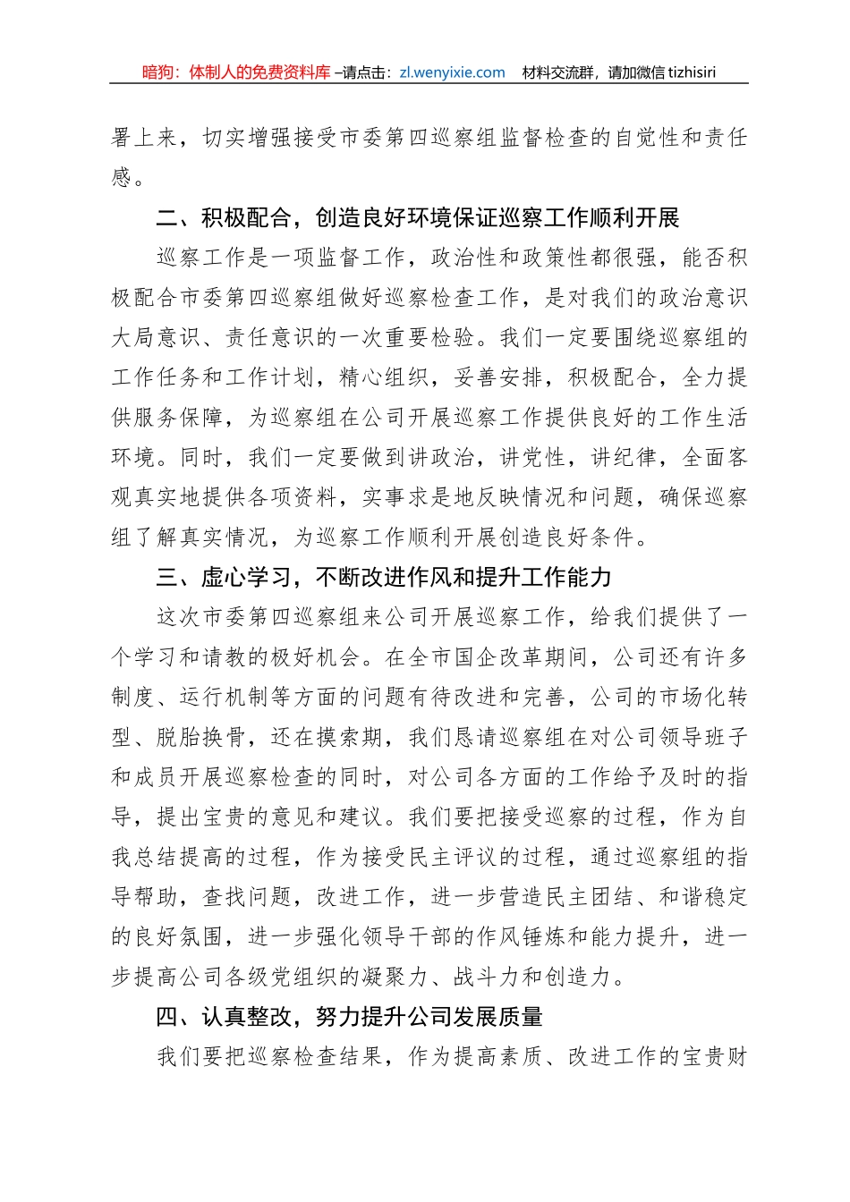 在公司巡察工作动员会上的表态发言材料_第2页