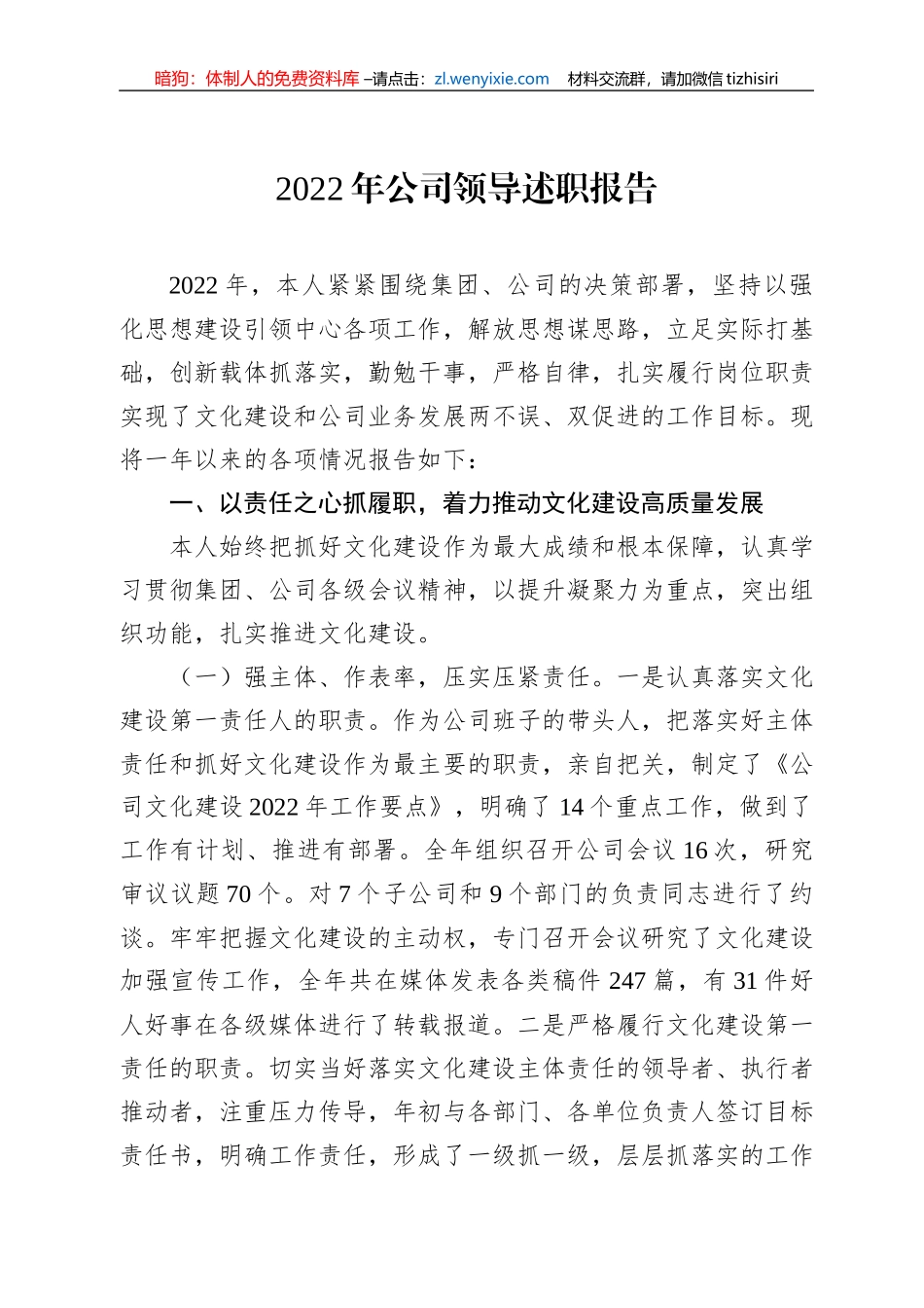 2022年公司领导述职报告_第1页