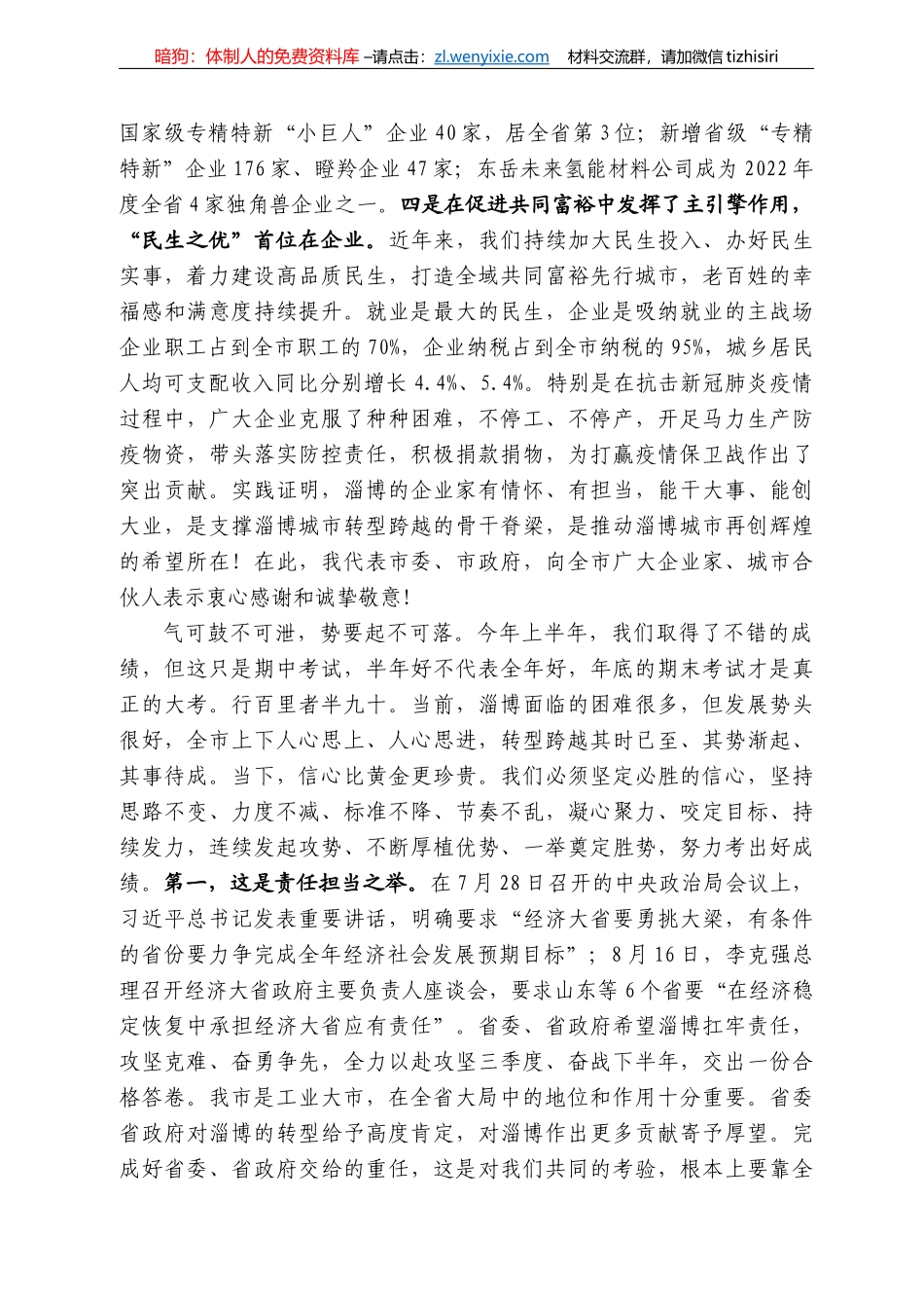 马晓磊：在全市企业家座谈会上的讲话_第3页