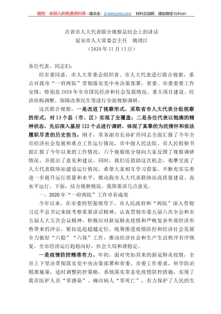 安市人大常委会主任姚靖江：在省市人大代表联合视察总结会上的讲话