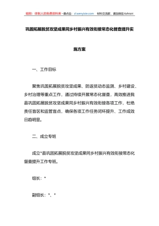 巩固拓展脱贫攻坚成果同乡村振兴有效衔接常态化督查提升实施方案