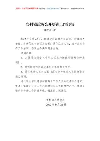 鲁村镇政务公开培训工作简报