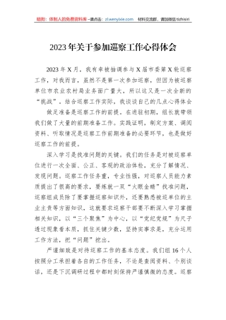2023年关于参加巡察工作心得体会