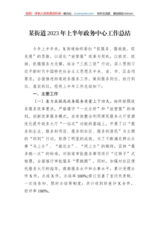 某街道2023年上半年政务中心工作总结