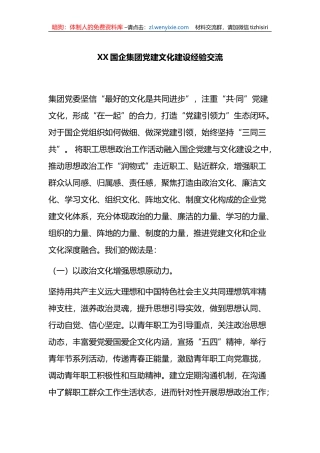 XX国企集团党建文化建设经验交流