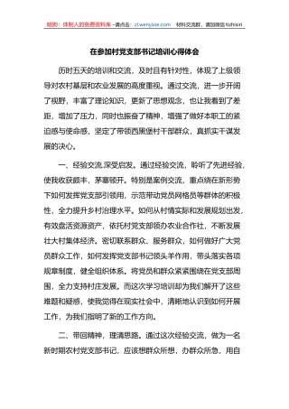 在参加村党支部书记培训心得体会