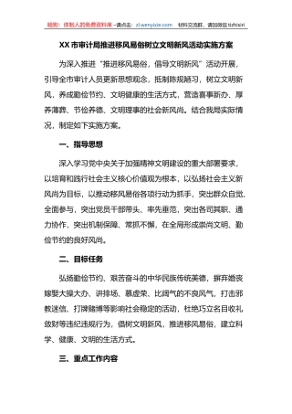 XX市审计局推进移风易俗树立文明新风活动实施方案