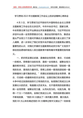 学习贯彻2023年主题教育工作会议上的讲话精神心得体会
