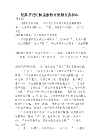 【JJ队伍教育整顿】纪委书记纪检监察教育整顿发言材料
