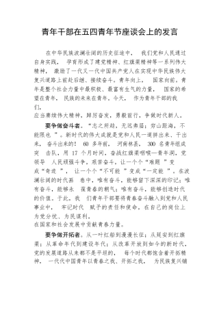 【研讨发言】青年干部在五四青年节座谈会上的发言
