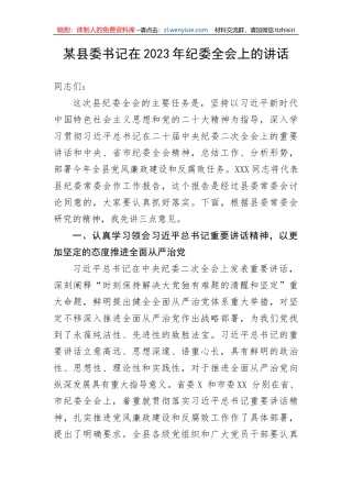 【纪检系统】某县委书记在2023年纪委全会上的讲话