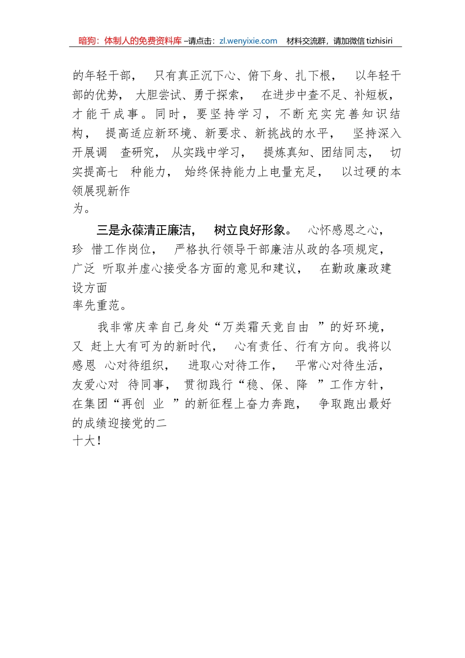 【国资国企】在集团新提任中层干部任前谈话会上的表态发言_第2页