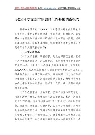 2023年党支部主题教育工作开展情况报告