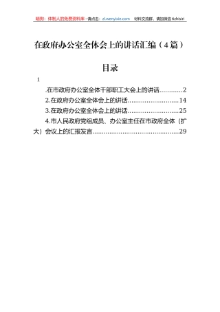 在政府办公室全体会上的讲话汇编（4篇）