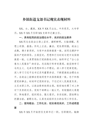 乡镇街道支部书记现实表现材料