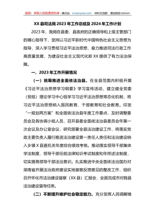 X县司法局2023年工作总结及2024年工作计划