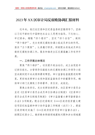 2023年XX区审计局反腐败协调汇报材料