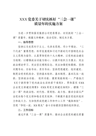 “三会一课”质量年实施方案(范文)