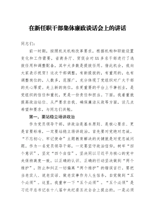 300、在新任职干部集体廉政谈话会上的讲话
