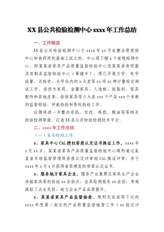 XX县公共检验检测中心2020年工作总结