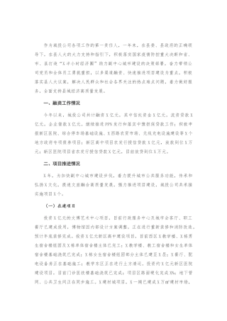 X城投公司负责人2020年述职报告