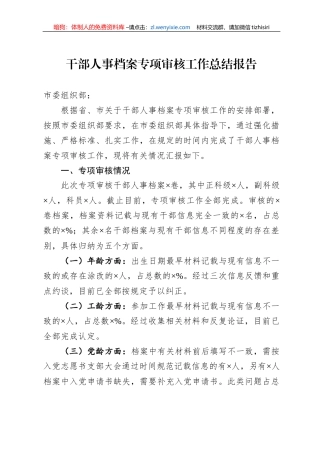 干部人事档案专项审核工作总结报告