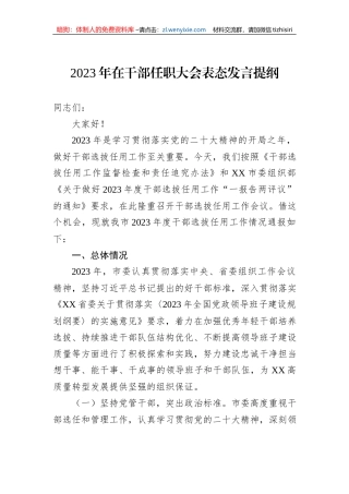 2023年在干部任职大会表态发言提纲