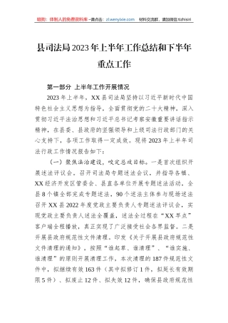县司法局2023年上半年工作总结和下半年重点工作
