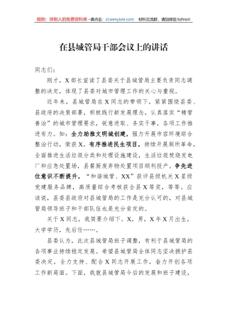 在县城管局干部会议上的讲话