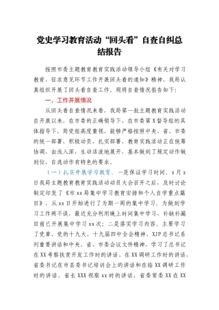 党史学习教育活动“回头看”自查自纠总结报告供参考