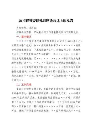 公司在省委巡视组座谈会议上的发言