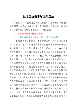 纪委监委2021年半年工作总结