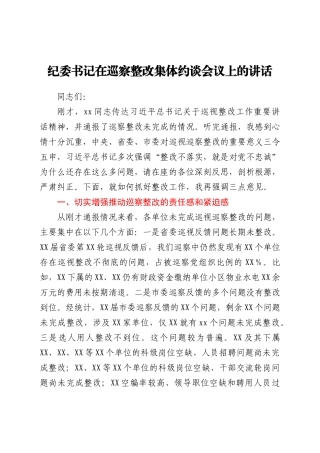 纪委书记在巡察整改集体约谈会议上的讲话