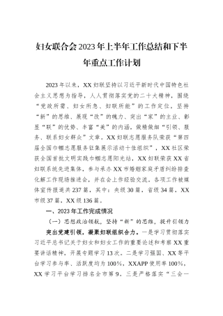 妇女联合会2023年上半年工作总结和下半年重点工作计划