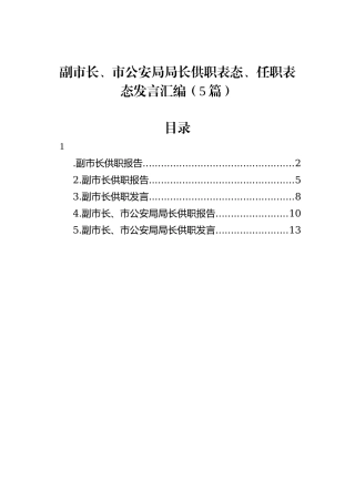 副市长、市公安局局长供职表态、任职表态发言汇编（5篇）