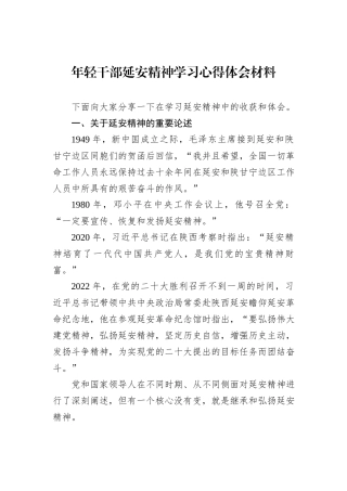 年轻干部延安精神学习心得体会材料