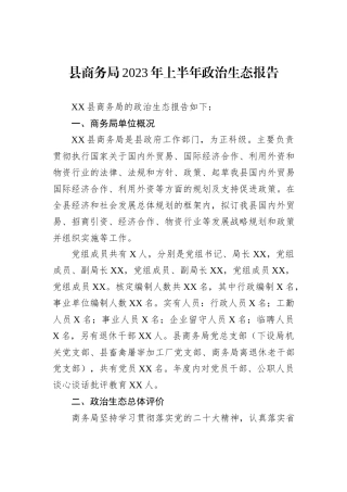 县商务局2023年上半年政治生态报告