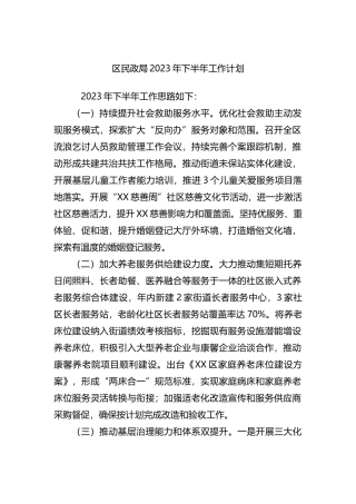区民政局2023年下半年工作计划
