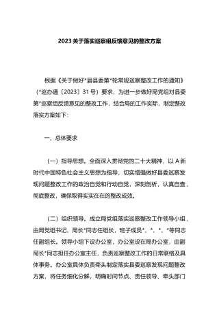 2023关于落实巡察组反馈意见的整改方案