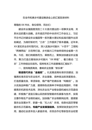 在全市和美乡村建设推进会上的汇报发言材料