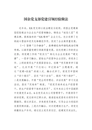 国企党支部党建引领经验做法