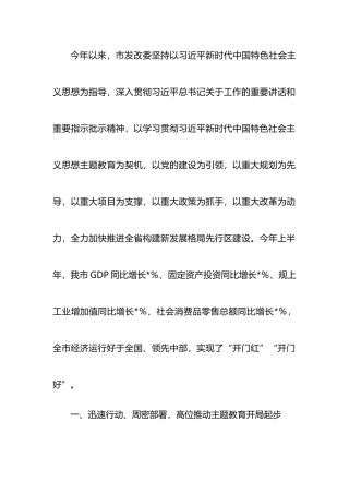 市发改委关于主题教育阶段性工作进展情况汇报