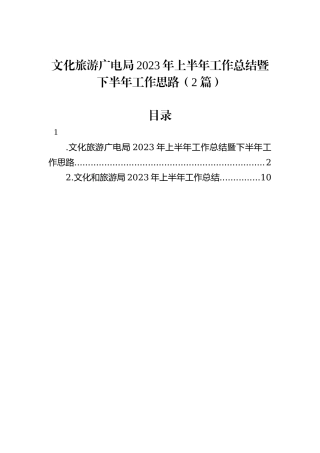 文化旅游广电局2023年上半年工作总结暨下半年工作思路（2篇）