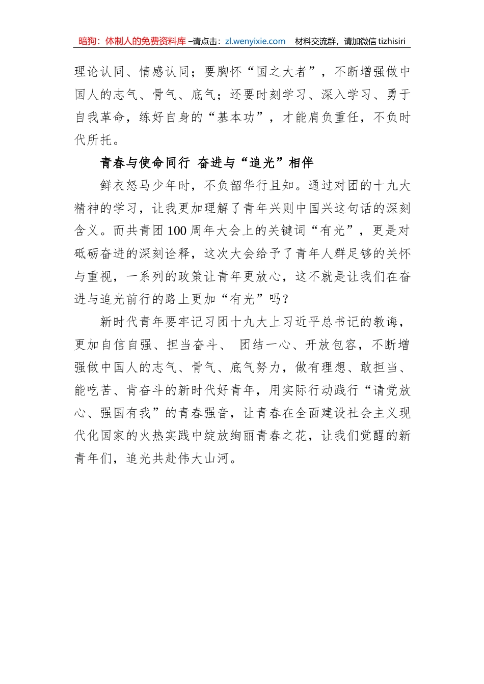 奋进与担当齐行+芳华共时代一色——青年干部学习共青团十九大精神心得体会（公文搜原创）_第3页