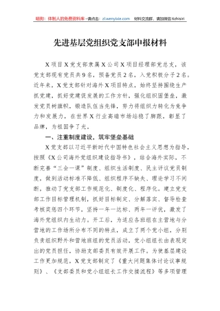 先进基层党组织党支部申报材料