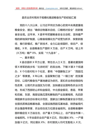 县农业农村局关于规模化推进粮食生产的经验汇报