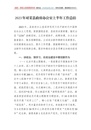 2023年对某县政府办公室上半年工作总结