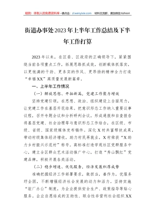 街道办事处2023年上半年工作总结及下半年工作打算