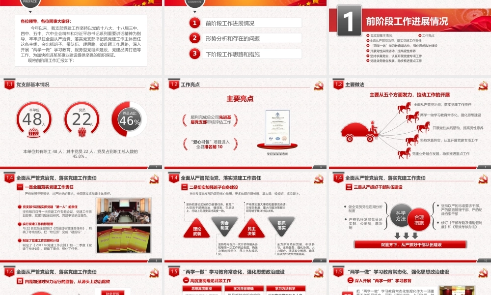 简约党政机关党支部工作汇报PPT