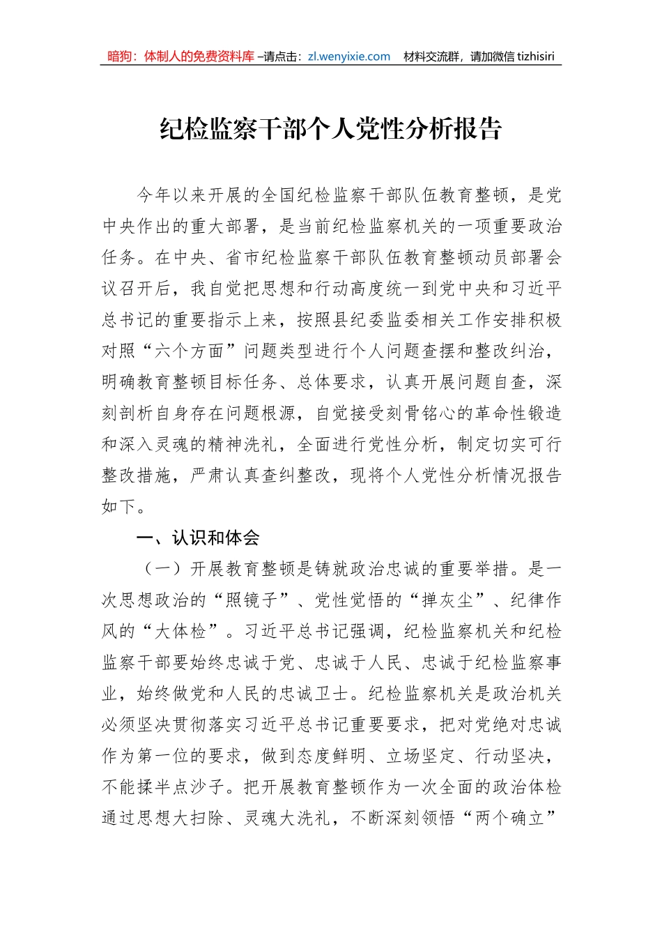 纪检监察干部个人党性分析报告_第1页